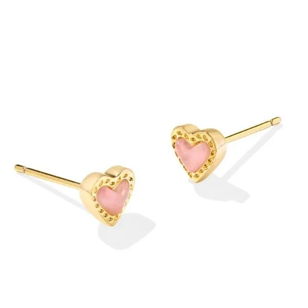 Kendra Scott Mini Ari Heart Stud Earring - Gold Rose Quartz Puckett's Fine Jewelry Benton, KY