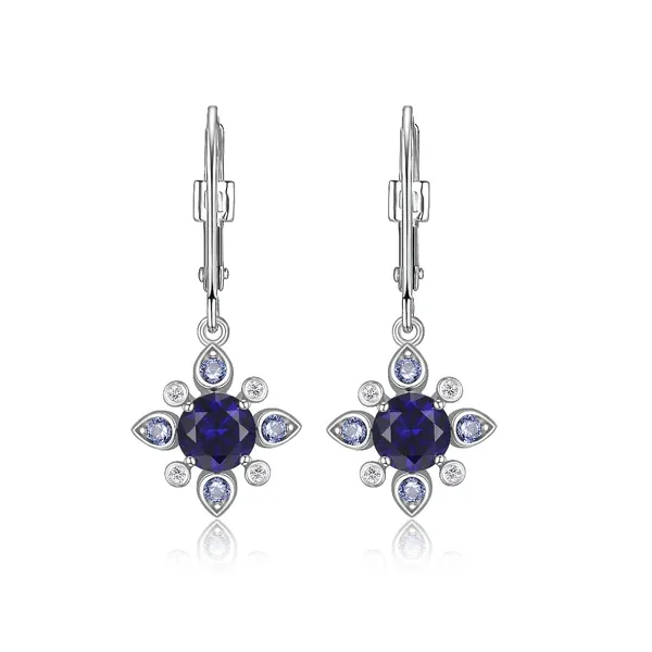 Elle Sterling Silver Leverback Earrings With Create Sapphire and Lab Grown Diamond Puckett's Fine Jewelry Benton, KY