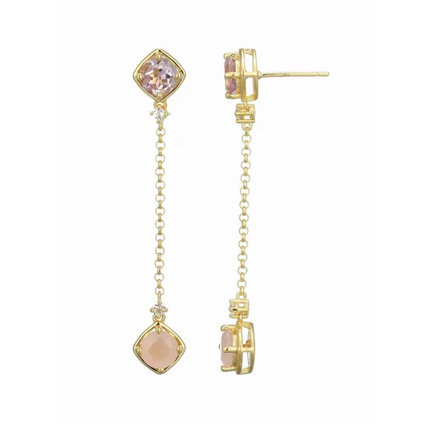 Elle Sterling Silver/Yellow Gold Plated Chain Earring With White Topaz and Pink Amethyst Puckett's Fine Jewelry Benton, KY