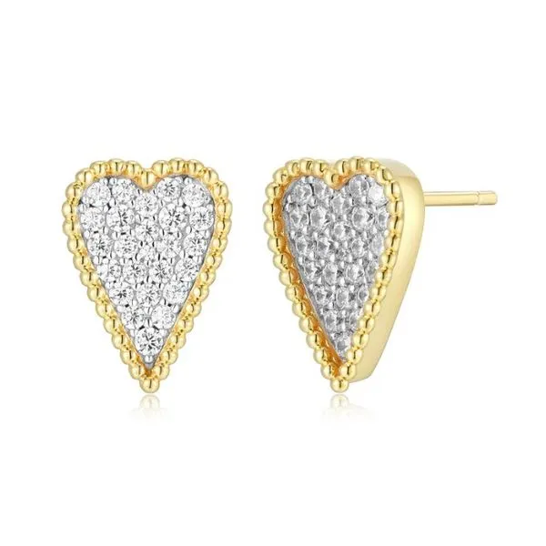 Elle Sterling Silver Yellow Gold Plated Pave Heart Earrings, Stud, Cubic Zirconia Puckett's Fine Jewelry Benton, KY