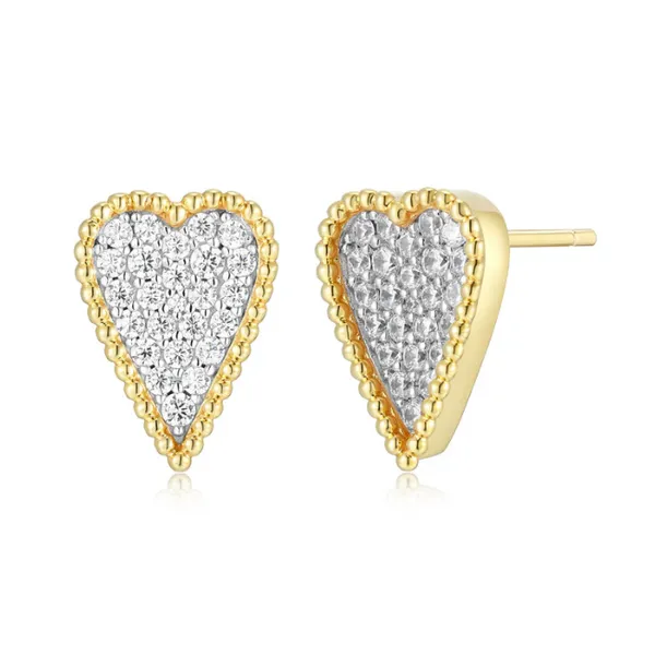 Elle Sterling Silver Yellow Gold Plated Pave Heart Earrings, Stud, Cubic Zirconia Puckett's Fine Jewelry Benton, KY