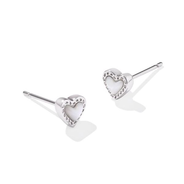 Kendra Scott Mini Ari Heart Stud Earring - Rhodium Ivory Mother of Pearl Puckett's Fine Jewelry Benton, KY