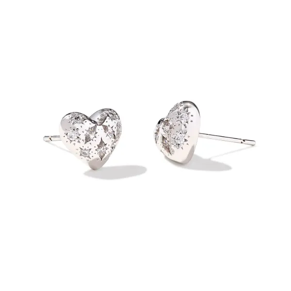 Kendra Scott Holland Heart Stud Earring, White Rhodium Tone, White Crystal Puckett's Fine Jewelry Benton, KY