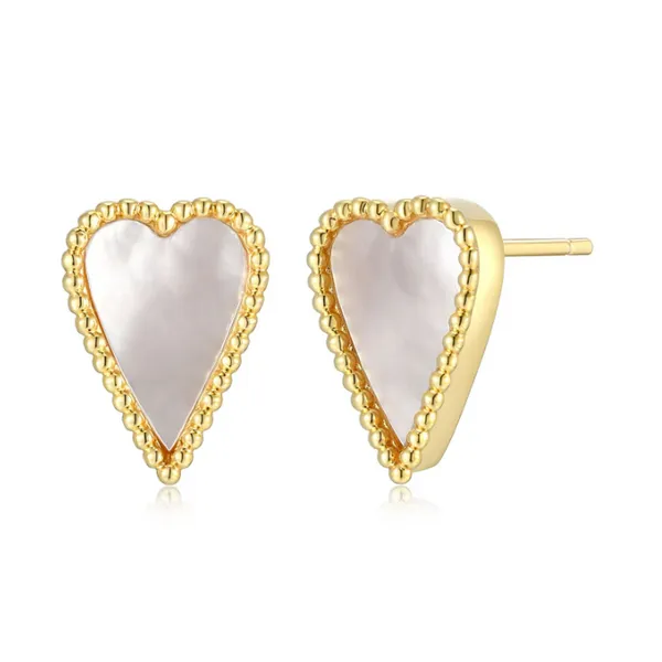 Elle Sterling Silver/Yellow Gold Plated "Long Love" Stud Earrings With White Mother of Pearl Puckett's Fine Jewelry Benton, KY