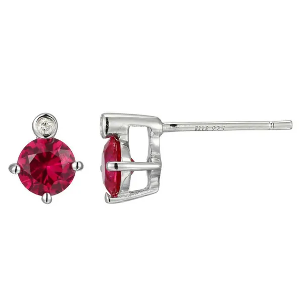 Elle Sterling Silver Created Ruby and Lab Grown Diamond Stud Earring Puckett's Fine Jewelry Benton, KY
