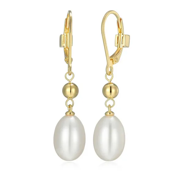 Elle Sterling Silver/Yellow Gold Plated Oblong Pearl Drop Earrings, Leverback Puckett's Fine Jewelry Benton, KY