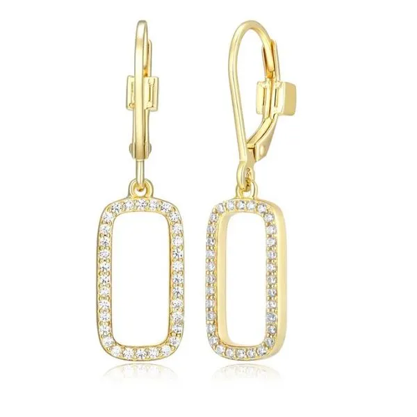 Elle Sterling Silver/Yellow Gold Plated Allure Frame Dangle Earrings With White Cubic Zirconia, Leverback Puckett's Fine Jewelry Benton, KY