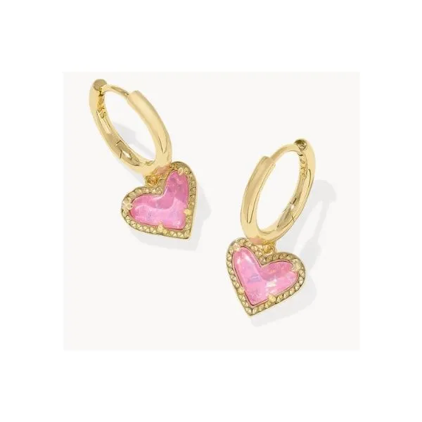 Kendra Scott Ari Heart Huggie Earring- Pink Glitter Glass Puckett's Fine Jewelry Benton, KY
