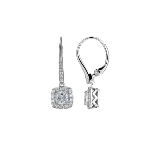 Elle Sterling Silver Lever Back Earrings With Cubic Zirconia Halo and Clear CZ Center Puckett's Fine Jewelry Benton, KY