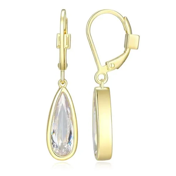 Elle Sterling Silver/Gold Plated Leverback Earrings With Elongated Pear Cubic Zirconia, Bezel Set Puckett's Fine Jewelry Benton, KY