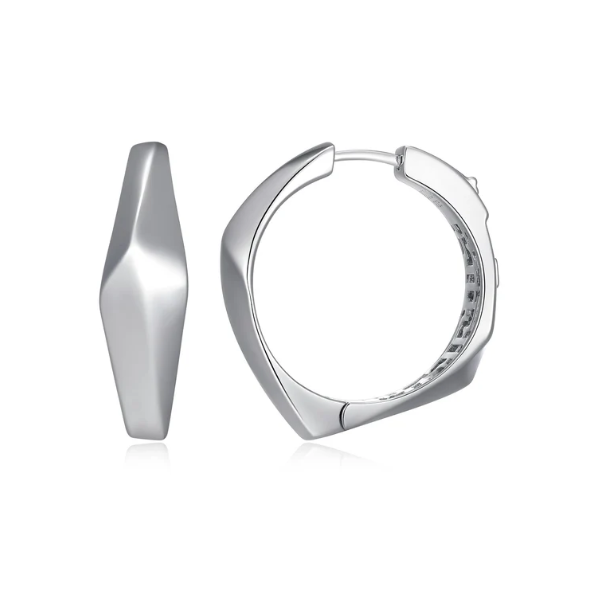 Elle Sterling Silver "Peak" Hoop Earrings With Geometric Shape, Rhodium Plated Puckett's Fine Jewelry Benton, KY