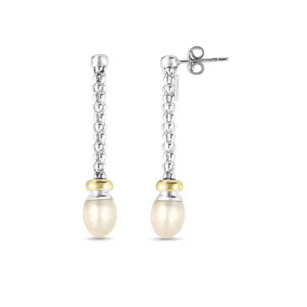 Phillip Gavriel Sterling Silver and 18K Popcorn Drop Earring With Freshwater Pearl Puckett's Fine Jewelry Benton, KY