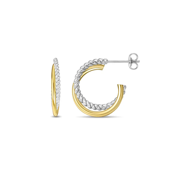 Phillip Gavriel Sterling Silver and 18K Cross Over Italian Cable Round Hoop Puckett's Fine Jewelry Benton, KY