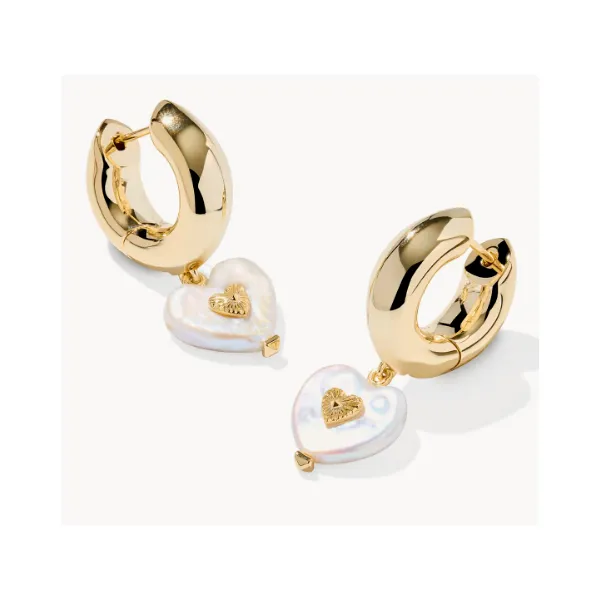 Kendra Scott Sasha Heart Huggie Gold Earrings - Freshwater Cultured Pearl Puckett's Fine Jewelry Benton, KY