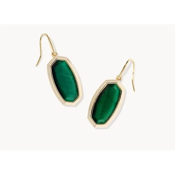 Kendra Scott Dani Bezel Gold Drop Earrings Green Tiger Eye Puckett's Fine Jewelry Benton, KY