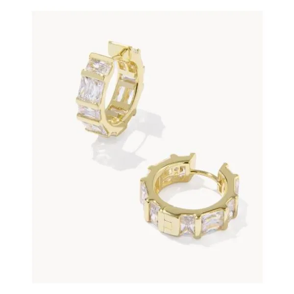 Kendra Scott Jamie Huggie Earring Gold Tone Metal White Cubic Zirconia Puckett's Fine Jewelry Benton, KY