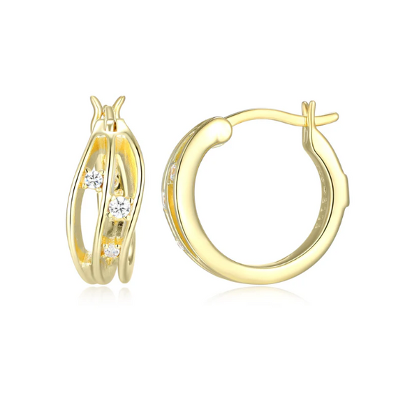 Elle sterling silver yellow gold plated "between" hoop earrings with cubic zarconia Puckett's Fine Jewelry Benton, KY