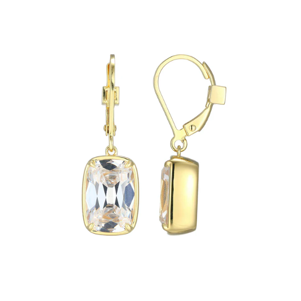 Elle sterling silver gold plated antique enlongated cusion cz lever back earrings Puckett's Fine Jewelry Benton, KY