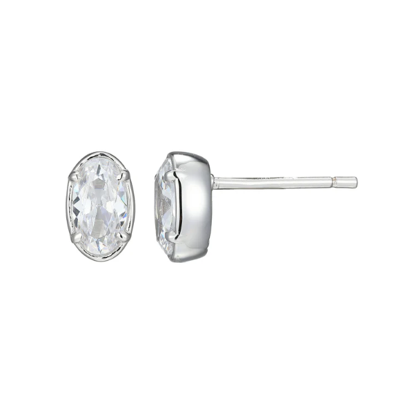 Elle sterling silver rhodium plated antique cubic zirconia oval stud earrings Puckett's Fine Jewelry Benton, KY