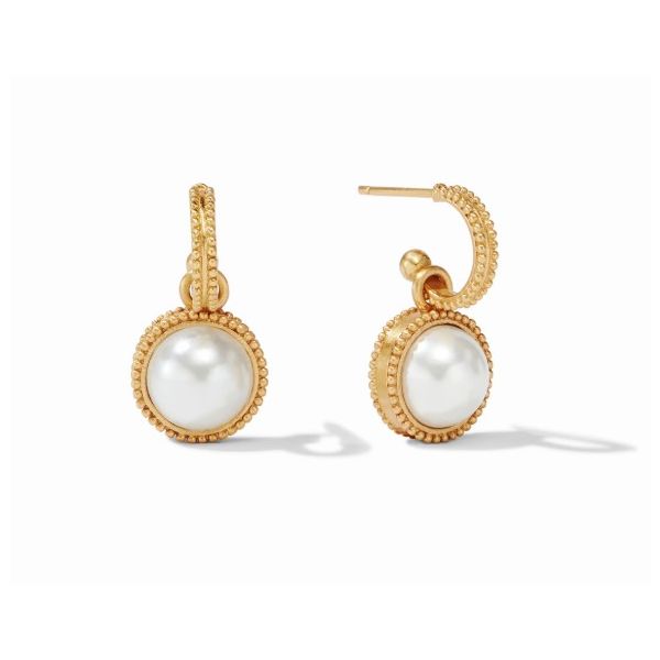 Julie Vos Gold Plated Fleur-de-Lis Hoop and Charm Earring, Pearl Puckett's Fine Jewelry Benton, KY