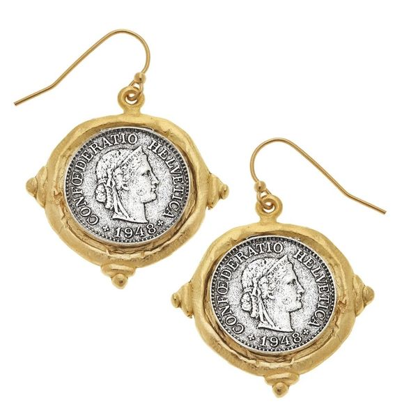 Susan Shaw Mixed Metal French Franc Coin Earrings Puckett's Fine Jewelry Benton, KY