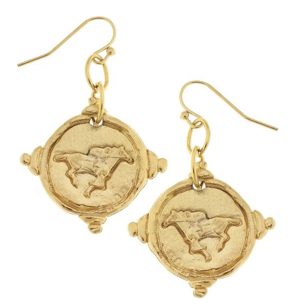 Susan Shaw Race Horse Intaglio Fish Hook Earrings Puckett's Fine Jewelry Benton, KY
