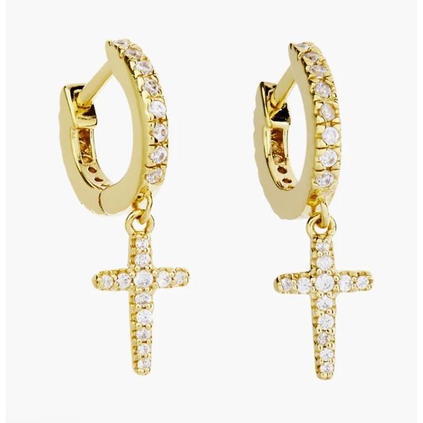 Rizen 18K Gold Plated Luminous Pavé Cross Huggie Hoop Earrings Puckett's Fine Jewelry Benton, KY
