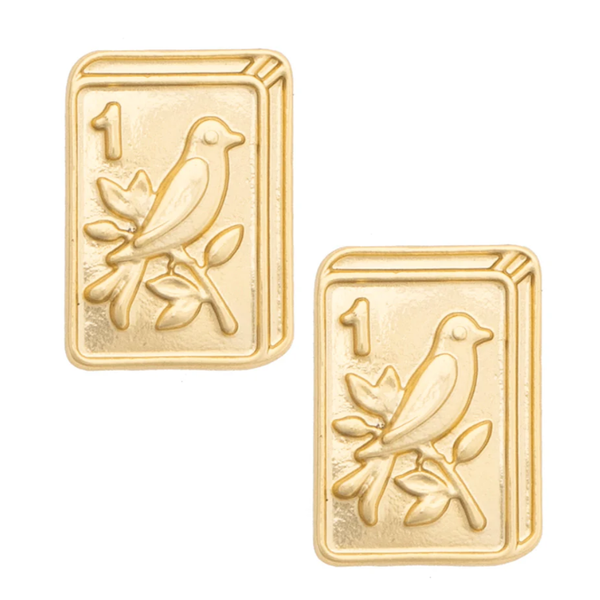 Canvas Style Bird Bam 24K Plated Tile Stud Earrings Puckett's Fine Jewelry Benton, KY