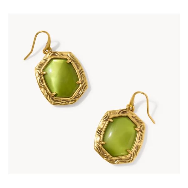 Kendra Scott Tiger Stripe Daphne Drop Earring Vintage Gold Tone Chartreuse Green Mother of Pearl Puckett's Fine Jewelry Benton, KY