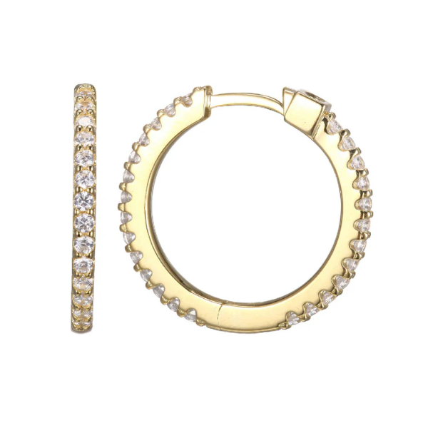 Elle Sterling Silver/Yellow Plated Cubic Zirconia Hoop, Medium Puckett's Fine Jewelry Benton, KY