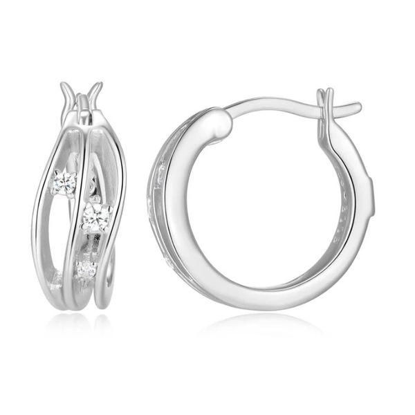 Elle Sterling Silver "Between" Hoops With Cubic Zirconia Puckett's Fine Jewelry Benton, KY
