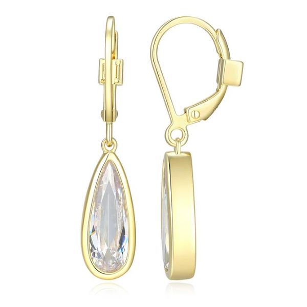 Elle Sterling Silver/Gold Plated Leverback Earrings With Elongated Pear Cubic Zirconia, Bezel Set Puckett's Fine Jewelry Benton, KY