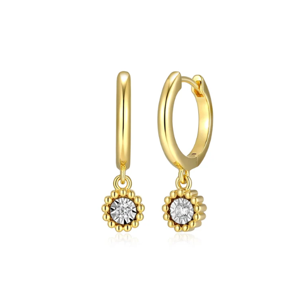 Monte Luna Gold Plated Sterling Silver Huggie Hoops With Lab Grown Diamond Dangle, .05CTWT Puckett's Fine Jewelry Benton, KY
