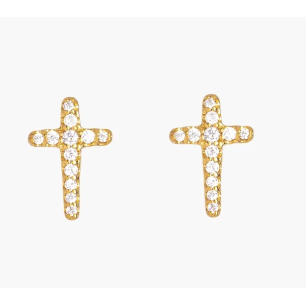 Rizen Luminous Cross Stud Earring - Gold Plated and Cubic Zirconia Puckett's Fine Jewelry Benton, KY