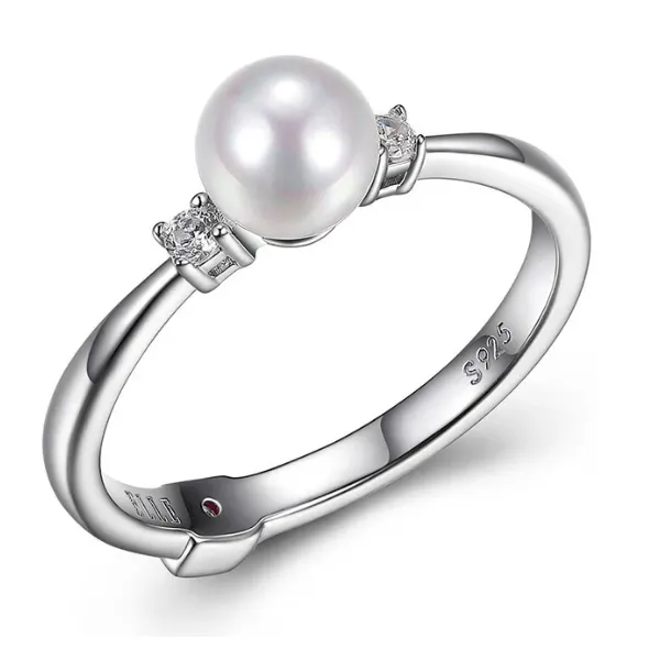 Elle Sterling Silver White Pearl and Cubic Zirconia Ring, Size 6 Puckett's Fine Jewelry Benton, KY