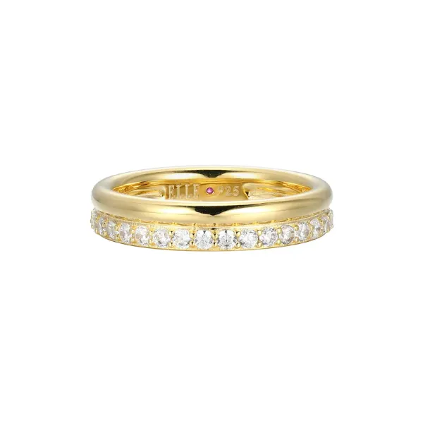 Elle Sterling Silver/Yellow Gold Plated Ring, Band Style With Prong Set Cubic Zirconia, Size 6 Puckett's Fine Jewelry Benton, KY