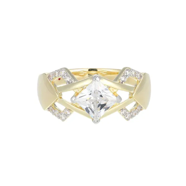Elle Sterling Silver/Yellow Gold Plated Ring, Square Cubic Zirconia Center, Size 7 Puckett's Fine Jewelry Benton, KY