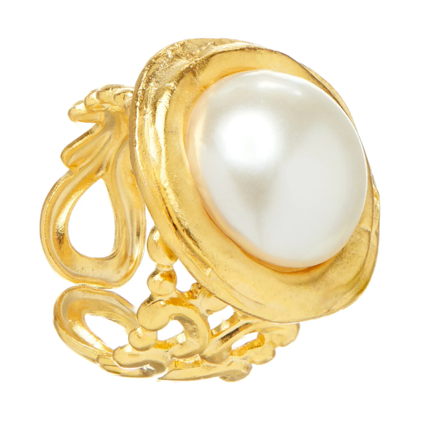 Susan Shaw Handcast Gold & White Pearl Adjustable Ring Puckett's Fine Jewelry Benton, KY