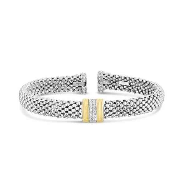 Phillip Gavriel Sterling Silver & 18K 7.7MM Popcorn Cuff Bangle with Diamonds Puckett's Fine Jewelry Benton, KY