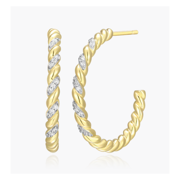 Monte Luna Twist J-Hoop Stud Earrings in 14k Yellow Gold Plated Sterling Silver Puckett's Fine Jewelry Benton, KY