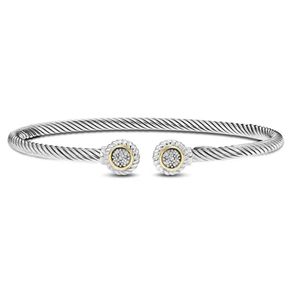 Phillip Gavriel Sterling Silver and 18K Cuff Twisted Bangle .05CT TWT Puckett's Fine Jewelry Benton, KY