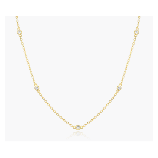 Gold Plated Station Necklace With 5 Bezel-Set Lab grown Diamonds .10CT TWT (G-H/SI) On A 16" +2" Cable Chain/Extension Puckett's Fine Jewelry Benton, KY