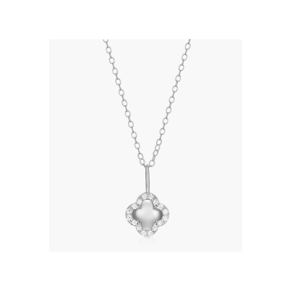 Monte Luna Sterling Silver Clover Pendant With Lab Grown Diamond Frame, G-H, SI, .09CT TWT,  16-18