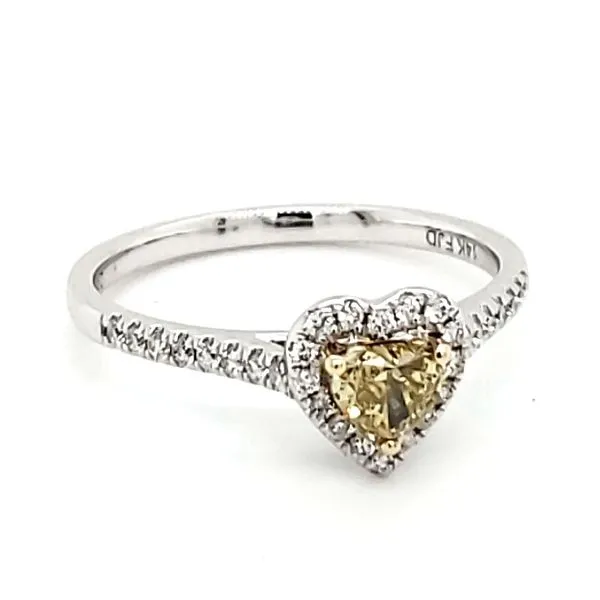 14K White Gold Yellow Heart Diamond Halo Ring Image 2 Quality Gem LLC Bethel, CT