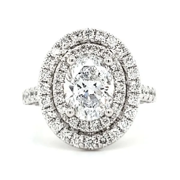 14K White Gold Double Halo Oval Diamond Ring Image 3 Quality Gem LLC Bethel, CT