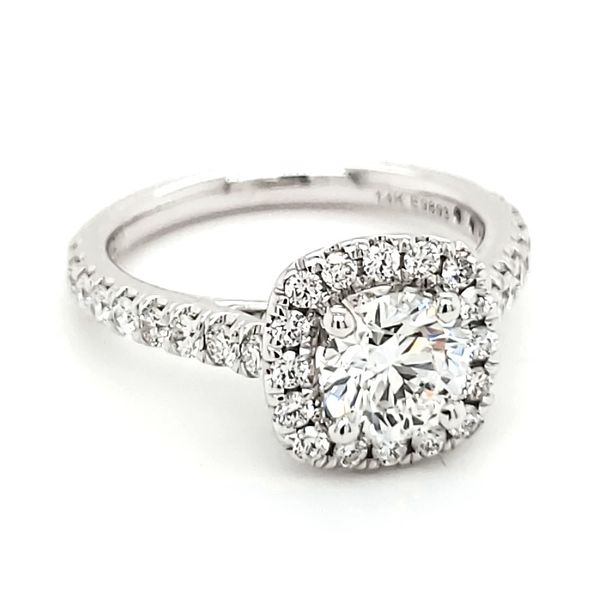 14K White Gold 1 Carat Round Billiant Diamond With Cushion Halo Engagement Ring Image 2 Quality Gem LLC Bethel, CT