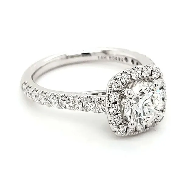 14K White Gold 1 Carat Round Billiant Diamond With Cushion Halo Engagement Ring Image 3 Quality Gem LLC Bethel, CT