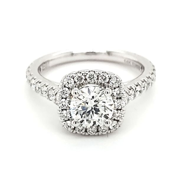 14K White Gold 1 Carat Round Billiant Diamond With Cushion Halo Engagement Ring Quality Gem LLC Bethel, CT