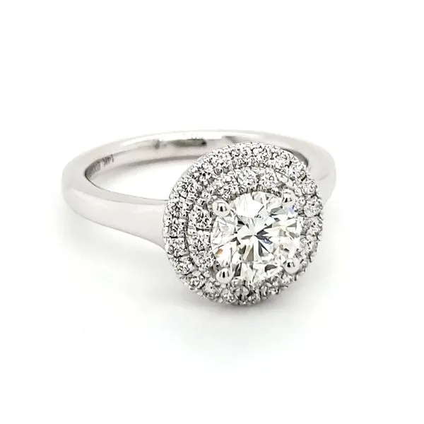 14K White Gold 1 Carat Round Brilliant Diamond Double Halo Engagement Ring Image 2 Quality Gem LLC Bethel, CT