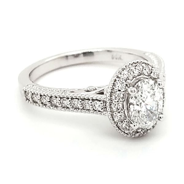 14K White Gold Oval Diamond Milgrain Halo Engagement Ring Image 3 Quality Gem LLC Bethel, CT